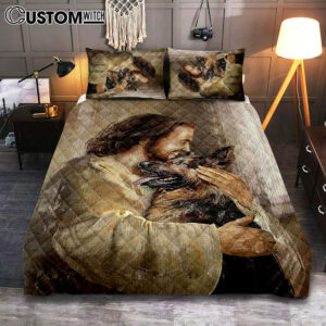 The Life Of Jesus Hug German Shepherd Dog Quilt Bedding Set Art – Christian Art – Bible Verse Bedroom – Religious Home Decor