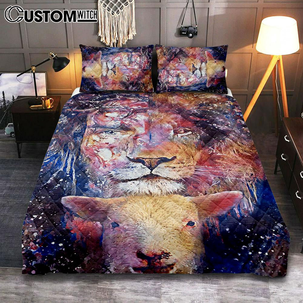 The Lamb With The Lion Quilt Bedding Set Prints – Christian Cover Twin Bedding Decor – Bible Verse Quilt Bedding Set Art