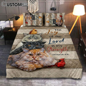 The Joy Of The Lord Is My Strength Quilt Bedding Set – Angry Cat Cardinal Painting Quilt Bedding Set Bedroom – Christian Quilt Bedding Set Prints