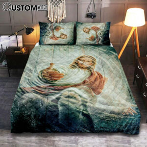 The Hand Of God Quilt Bedding Set – Take His Hand Through The Water Quilt Bedding Set Art – Christian Art – Bible Verse Bedroom – Religious Home Decor