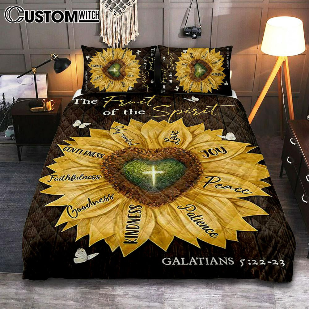 The Fruit Of The Spirit Sunflower Heart Shape Cross Quilt Bedding Set Bedroom – Bible Verse Quilt Bedding Set Art – Christian Home Decor The Fruit Of The Spirit Sunflower Heart Shape Cross Quilt Bedding Set Bedroom – Bible Verse Quilt Bedding Set Art – Christian Home Decor
