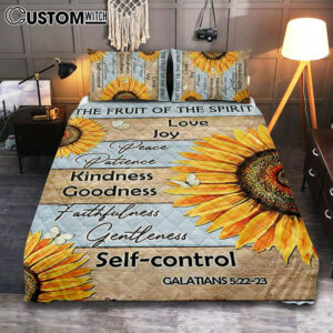 The Fruit Of The Spirit Sunflower Butterfly Quilt Bedding Set Print – Inspirational Quilt Bedding Set Art – Christian Bedroom Home Decor