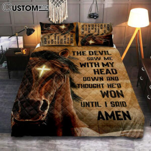 The Devil Saw Me With My Head Face Of Horse Cross Quilt Bedding Set Print – Inspirational Quilt Bedding Set Art – Christian Bedroom Home Decor