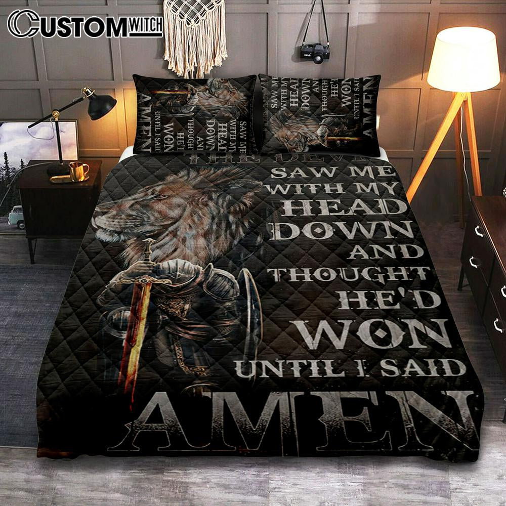 The Devil Saw Me With My Head Down Quilt Bedding Set – Warrior And Lion Quilt Bedding Set Bedroom – Christian Home Decor