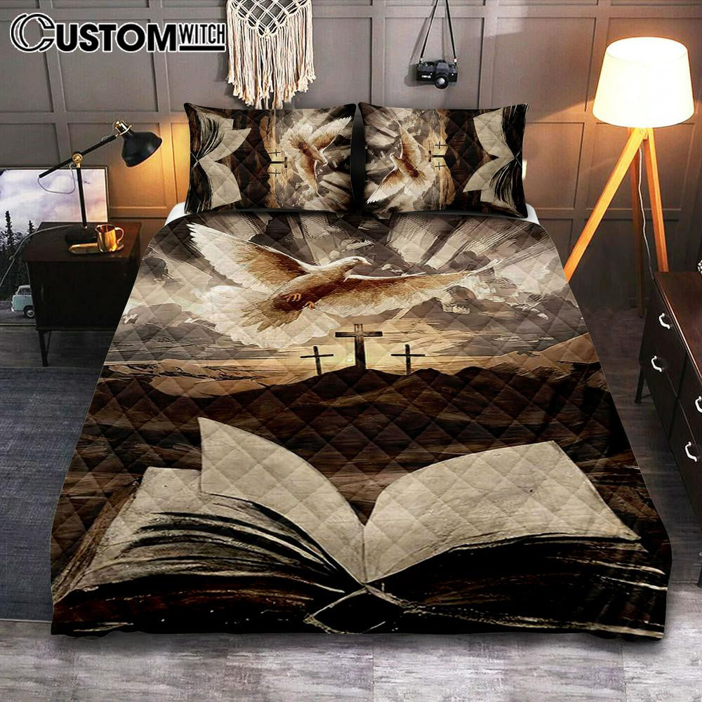 The Bible Dove Old Rugged Crosses Sunrise On Mountains Quilt Bedding Set Art – Christian Art – Bible Verse Bedroom – Religious Home Decor