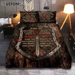 Take Up The Shield Of Faith Shield The Warrior Quilt Bedding Set Print – Inspirational Quilt Bedding Set Art – Christian Bedroom Home Decor