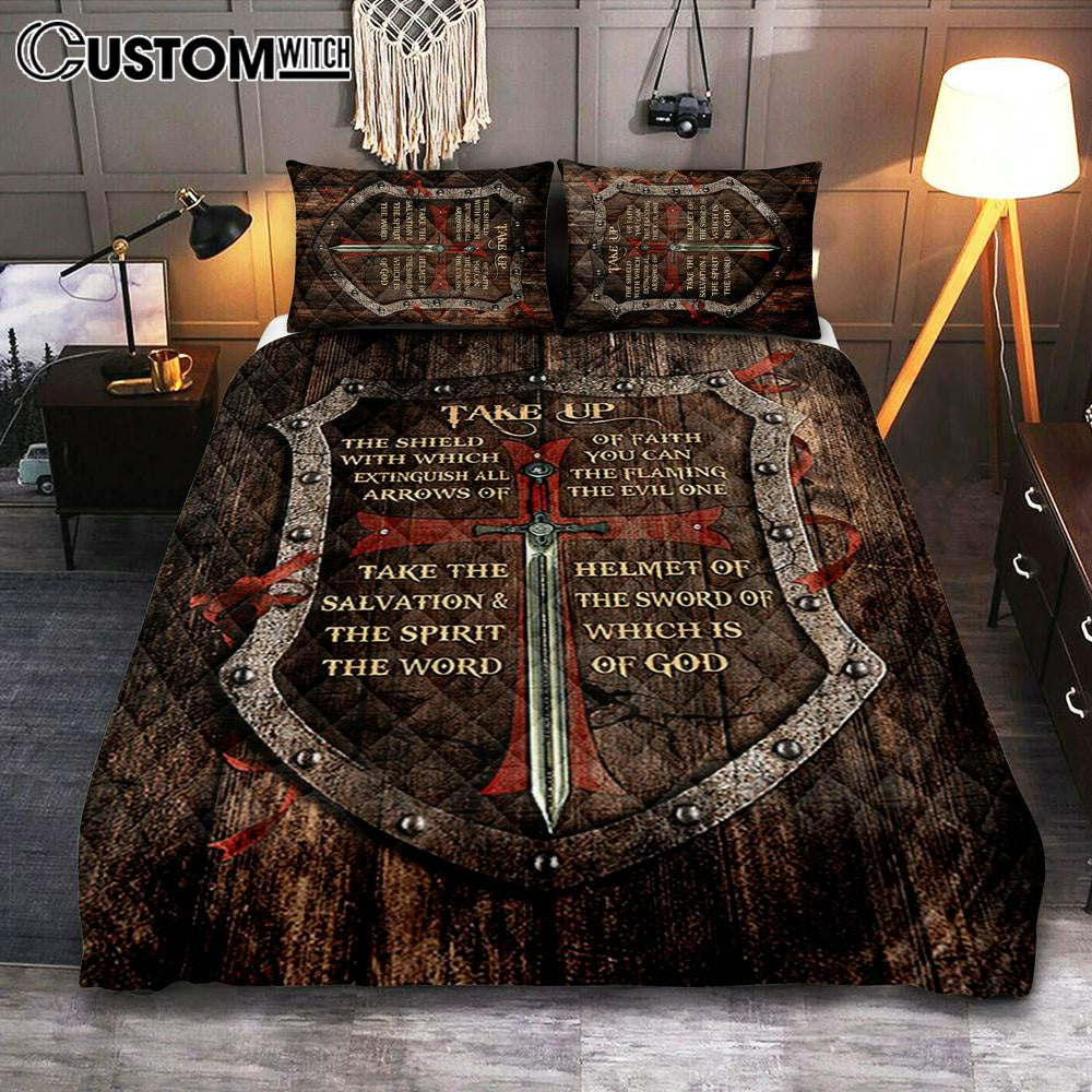 Take Up The Shield Of Faith Shield The Warrior Quilt Bedding Set Print – Inspirational Quilt Bedding Set Art – Christian Bedroom Home Decor