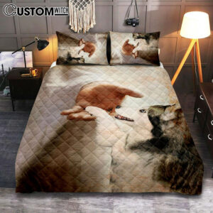 Take My Hand Jesus Siberian Husky Dog Quilt Bedding Set Print – Inspirational Quilt Bedding Set Art – Christian Bedroom Home Decor