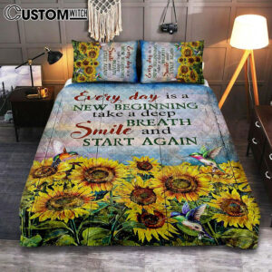 Sunflower Every Day Is A New Beginning Quilt Bedding Set Art – Christian Art – Bible Verse Bedroom – Religious Home Decor