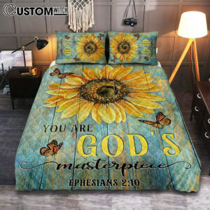 Sunflower Butterfly You Are God’s Masterpiece Quilt Bedding Set Print – Inspirational Quilt Bedding Set Art – Christian Bedroom Home Decor