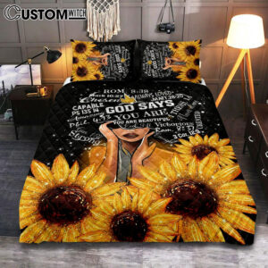 Sunflower Black Girl Quilt Bedding Set Prints – God Says You Are Sunflower Quilt Bedding Set Bedroom – Religious Quilt Bedding Set Prints