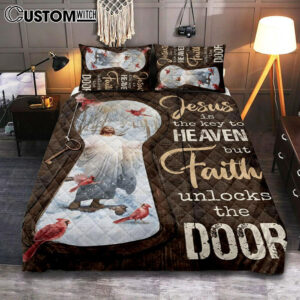 Jesus Christ Northern Cardinal Quilt Bedding Set – Jesus Is The Key To Heaven Quilt Bedding Set Prints – Jesus Christ Quilt Bedding Set Art