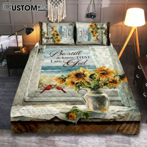 Sunflower Beach Be Still And Know That I Am God Quilt Bedding Set Art – Christian Art – Bible Verse Bedroom – Religious Home Decor