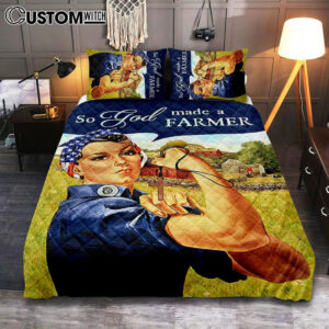 So God Made A Farmer Quilt Bedding Set Bedroom – Christian Quilt Bedding Set Prints – Bible Verse Quilt Bedding Set Art