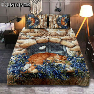 Simply Blessed Sleeping Cat Stone Cover Twin Bedding Quilt Bedding Set Bedroom – Bible Verse Quilt Bedding Set Art – Christian Home Decor