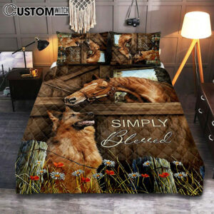 Simply Blessed Horse German Shepherd Quilt Bedding Set Print – Inspirational Quilt Bedding Set Art – Christian Bedroom Home Decor