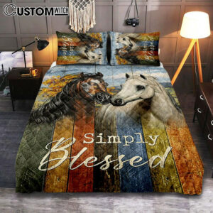 Simply Blessed Horse Couple Quilt Bedding Set Print – Inspirational Quilt Bedding Set Art – Christian Bedroom Home Decor