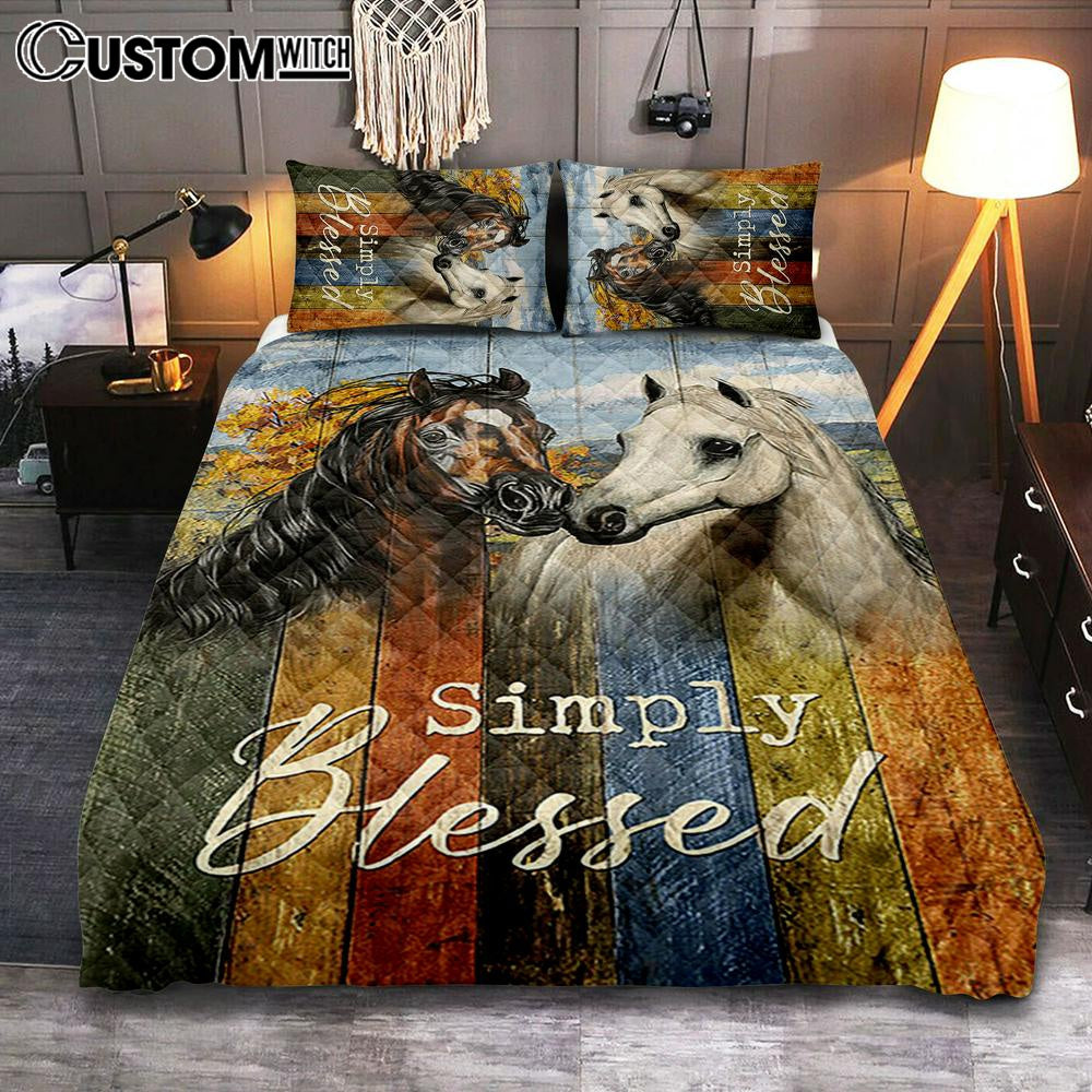 Simply Blessed Horse Couple Quilt Bedding Set Print – Inspirational Quilt Bedding Set Art – Christian Bedroom Home Decor