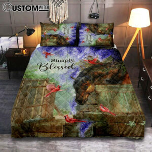 Simply Blessed Dream Horse Red Cardinal Quilt Bedding Set Print – Inspirational Quilt Bedding Set Art – Christian Bedroom Home Decor