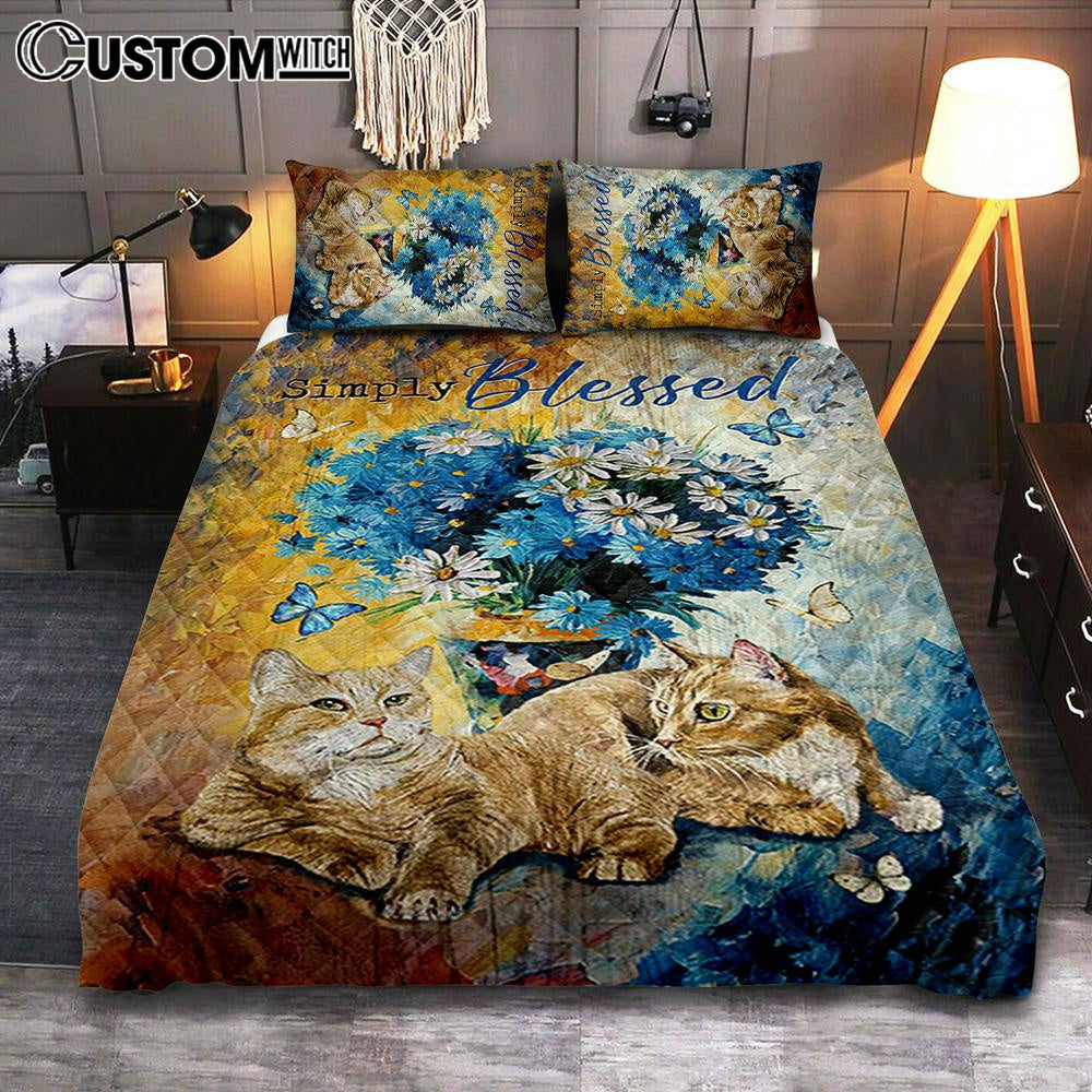 Simply Blessed Blue Daisy Flowers Fluffy Cats Quilt Bedding Set Bedroom – Bible Verse Quilt Bedding Set Art – Christian Home Decor Simply Blessed Blue Daisy Flowers Fluffy Cats Quilt Bedding Set Bedroom – Bible Verse Quilt Bedding Set Art – Christian Home Decor