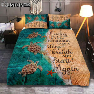Sea Turtle Little Starfish To The Ocean I Go Quilt Bedding Set Bedroom – Christian Cover Twin Bedding Decor – Gift For Turle Lover