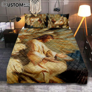 Saving Jesus Wings Feathers Quilt Bedding Set Prints – Jesus Christ Quilt Bedding Set Art – Christian Cover Twin Bedding Decor
