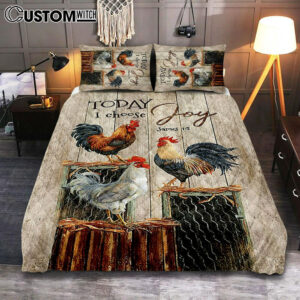 Rooster Today I Choose Joy Quilt Bedding Set Bedroom – Christian Quilt Bedding Set Prints – Bible Verse Quilt Bedding Set Art