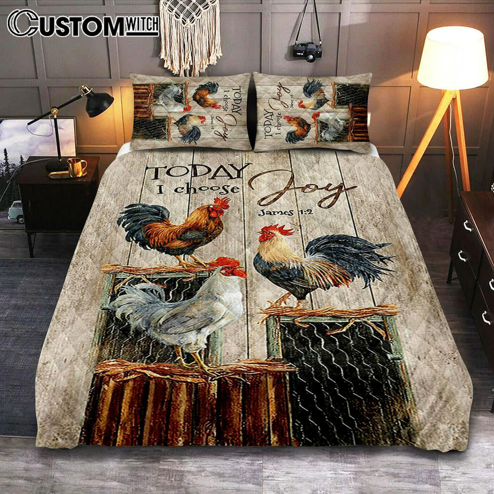 Rooster Today I Choose Joy Quilt Bedding Set Bedroom – Christian Quilt Bedding Set Prints – Bible Verse Quilt Bedding Set Art