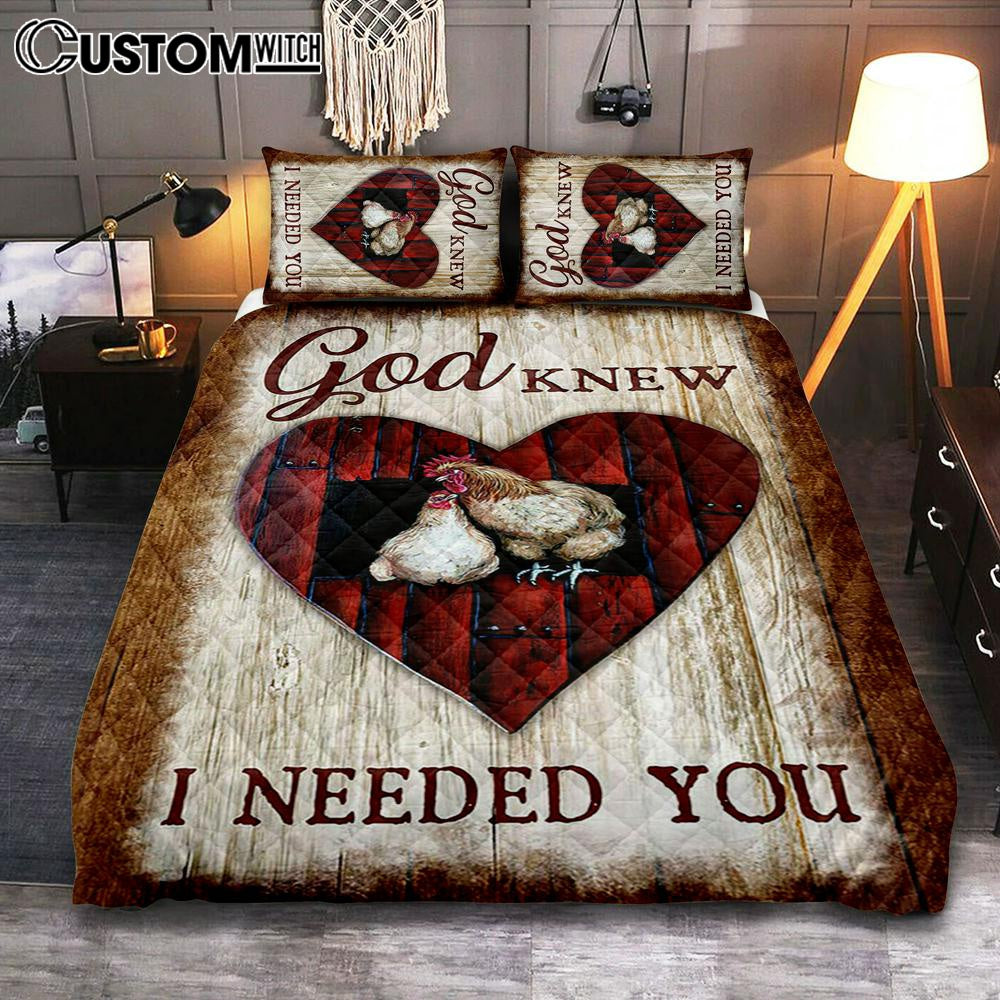 Rooster Hen – God Knew I Needed You Quilt Bedding Set Art – Christian Art – Bible Verse Bedroom – Religious Home Decor