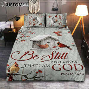 Red Cardinal Be Still And Know That I Am God Quilt Bedding Set Prints – Christian Cover Twin Bedding Decor – Bible Verse Quilt Bedding Set Art