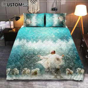 Radiance Jesus And Sheep Quilt Bedding Set Prints – Jesus Christ Quilt Bedding Set Art – Christian Cover Twin Bedding Decor