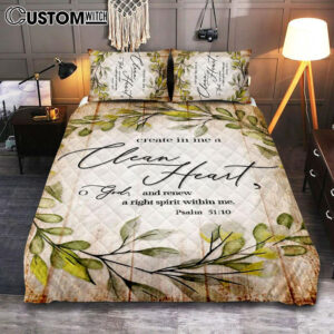 Psalm 5110 Create In Me A Clean Heart Quilt Bedding Set Bedroom – Christian Quilt Bedding Set Prints – Religious Cover Twin Bedding Decor