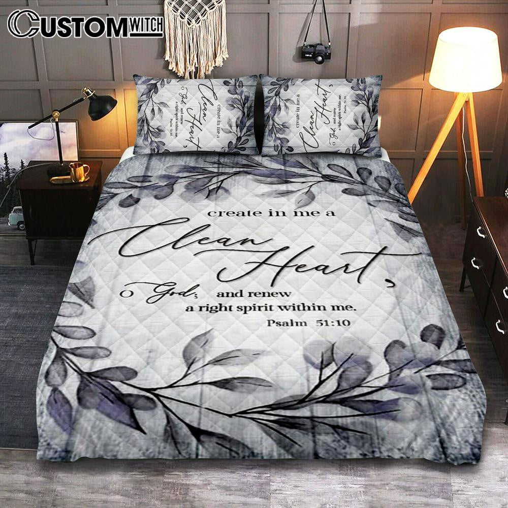 Psalm 5110 Create In Me A Clean Heart 1 Quilt Bedding Set Bedroom – Christian Quilt Bedding Set Prints – Religious Cover Twin Bedding Decor