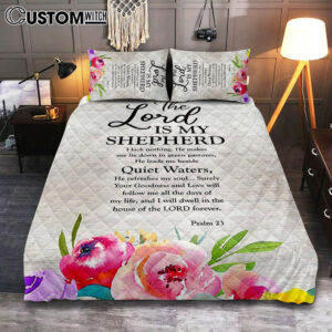 Psalm 23 – The Lord Is My Shepherd Quilt Bedding Set Bedroom – Christian Quilt Bedding Set Bedroom Decor
