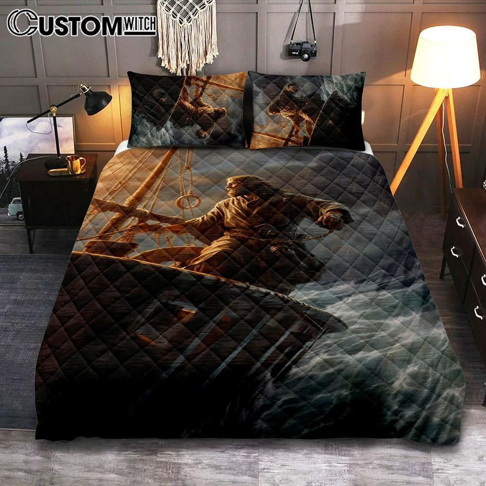 Power Jesus Christ Came To Rescue A Fishing Boat In A Storm Quilt Bedding Set Prints – Jesus Quilt Bedding Set Art – Christian Bedroom Decor