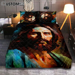 Portrait Of Jesus Quilt Bedding Set Prints – Jesus Quilt Bedding Set Art – Christian Bedroom Decor