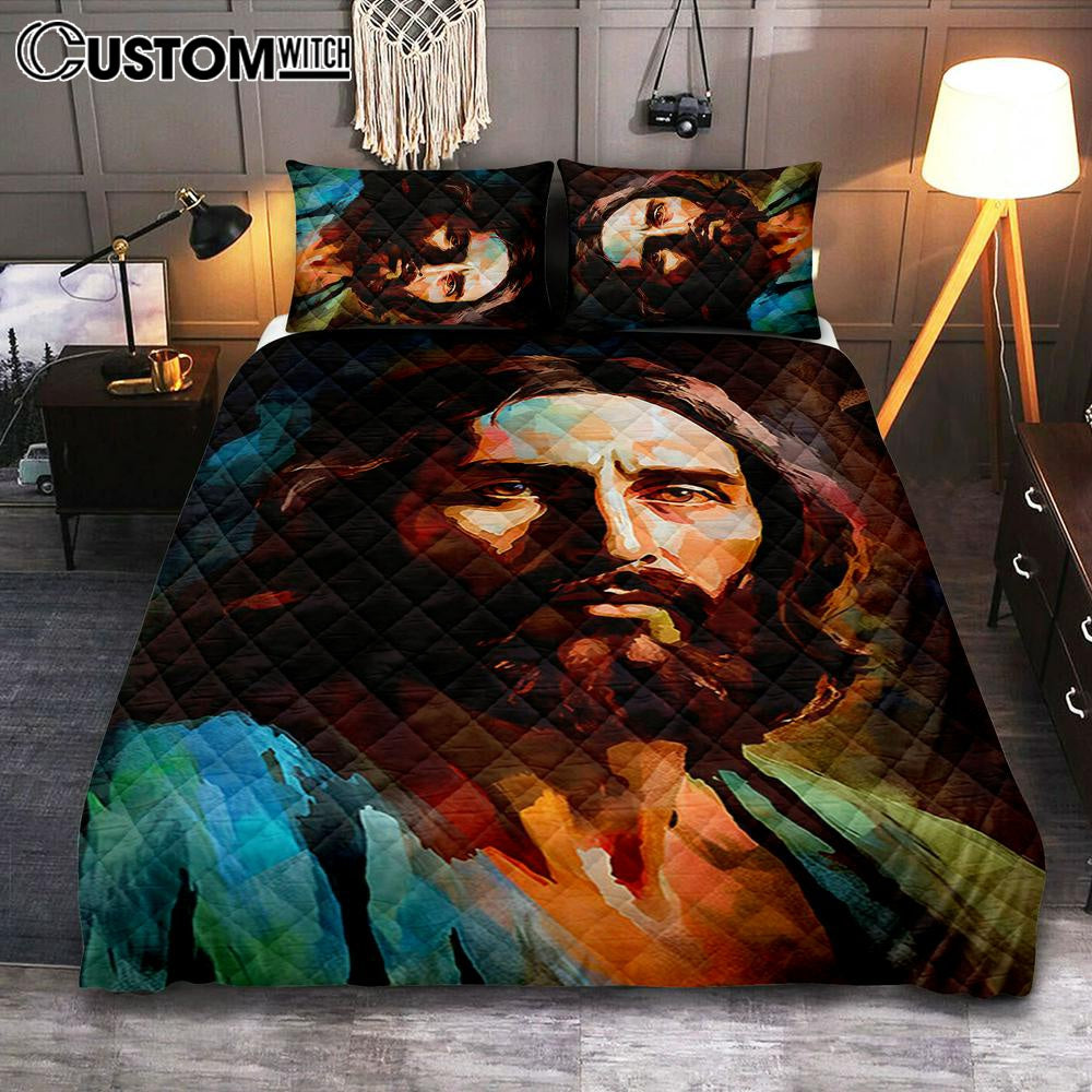 Portrait Of Jesus Quilt Bedding Set Prints – Jesus Quilt Bedding Set Art – Christian Bedroom Decor