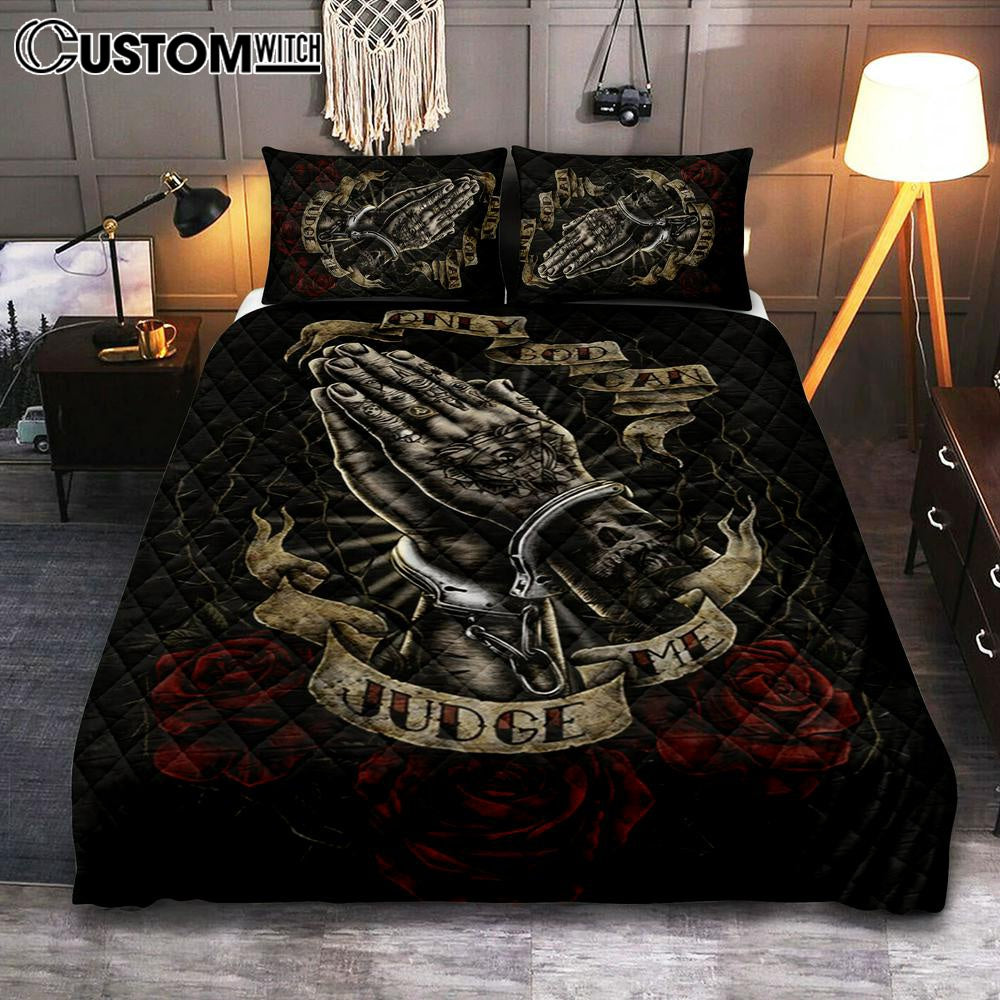 Only God Can Judge Me Hand Pray Quilt Bedding Set Prints – Christian Cover Twin Bedding Decor – Bible Verse Quilt Bedding Set Art
