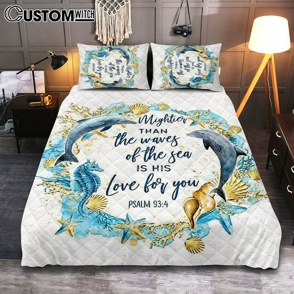 Ocean Dolphins Mightier Than The Waves Psalm 93 4 Quilt Bedding Set Bedroom – Christian Quilt Bedding Set Bedroom Decor