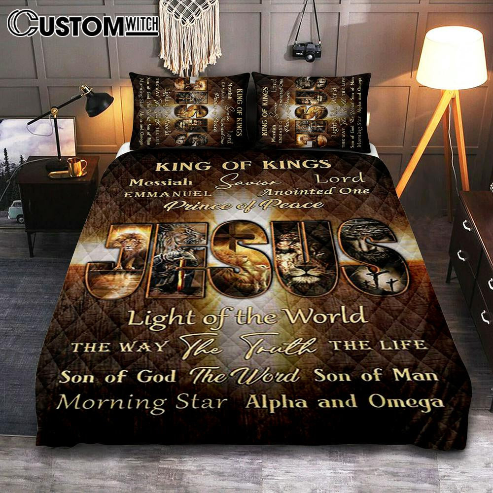 Names Of Jesus Warrior Of God Quilt Bedding Set Print – Inspirational Quilt Bedding Set Art – Christian Bedroom Home Decor