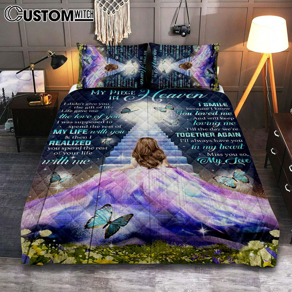 My Piece In Heaven Beautiful Girl Quilt Bedding Set Prints – Christian Cover Twin Bedding Decor – Bible Verse Quilt Bedding Set Art