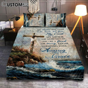 My Chains Are Gone God Cross Sea Quilt Bedding Set Print – Inspirational Quilt Bedding Set Art – Christian Bedroom Home Decor