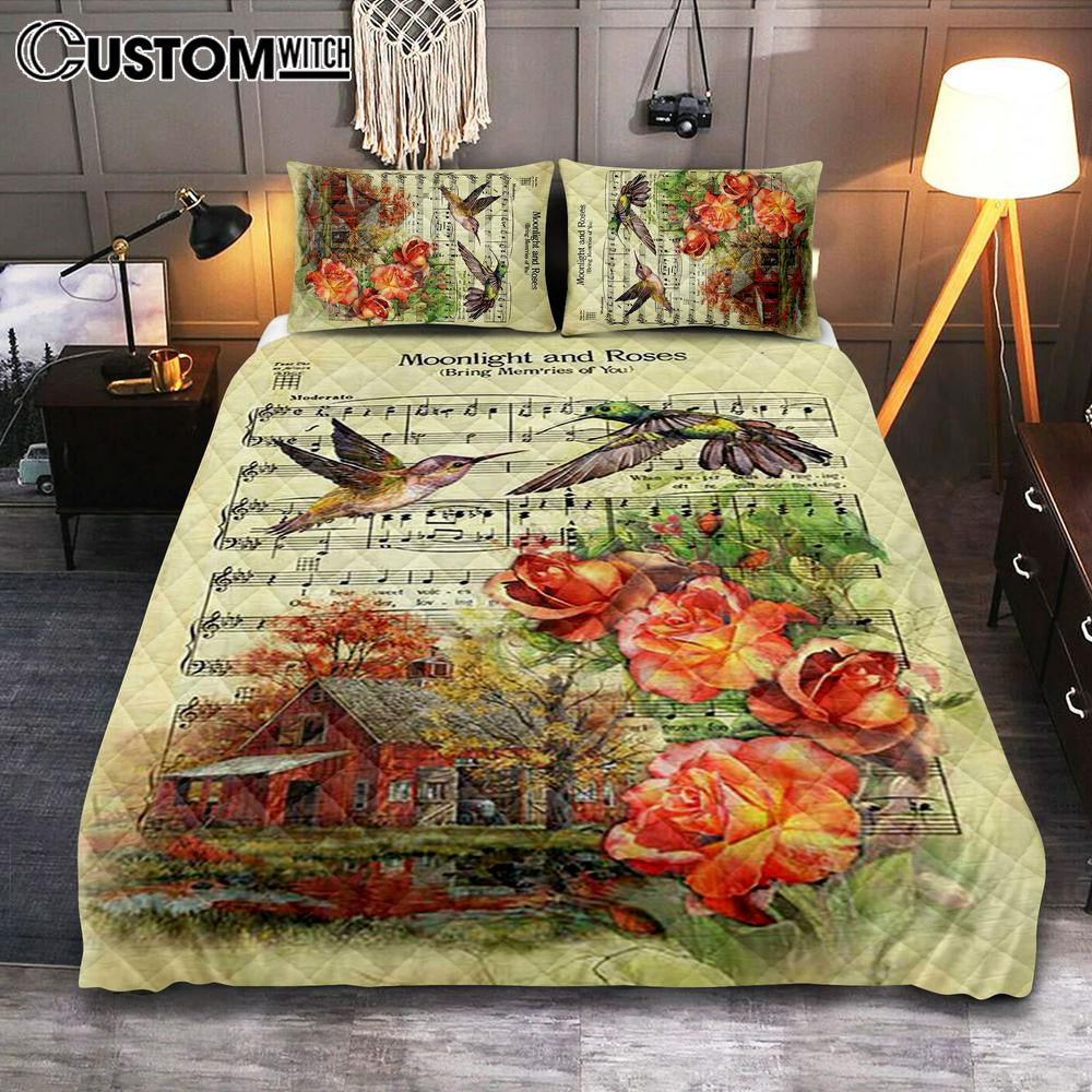 Moonlight And Roses Music Sheet Big Hummingbird Orange Rose Quilt Bedding Set Bedroom – Christian Quilt Bedding Set Prints