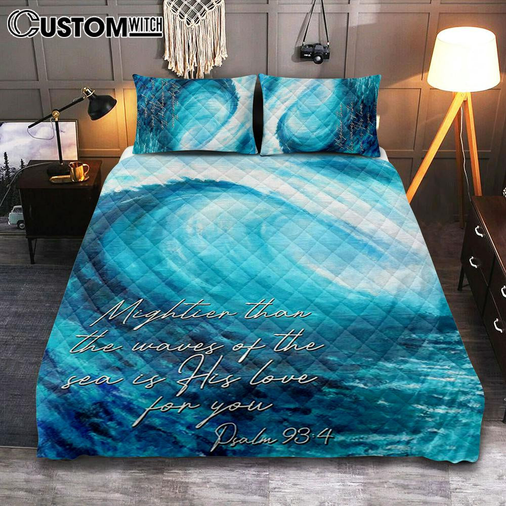 Mightier Than The Waves Of The Sea Quilt Bedding Set Bedroom – Christian Quilt Bedding Set Prints – Religious Cover Twin Bedding Decor