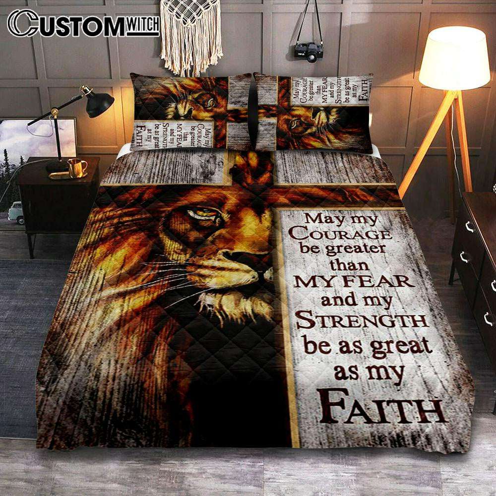 May My Courage Be Greater Than My Fear Lion Of Judah Quilt Bedding Set Bedroom – Christian Quilt Bedding Set Prints – Religious Cover Twin Bedding Decor