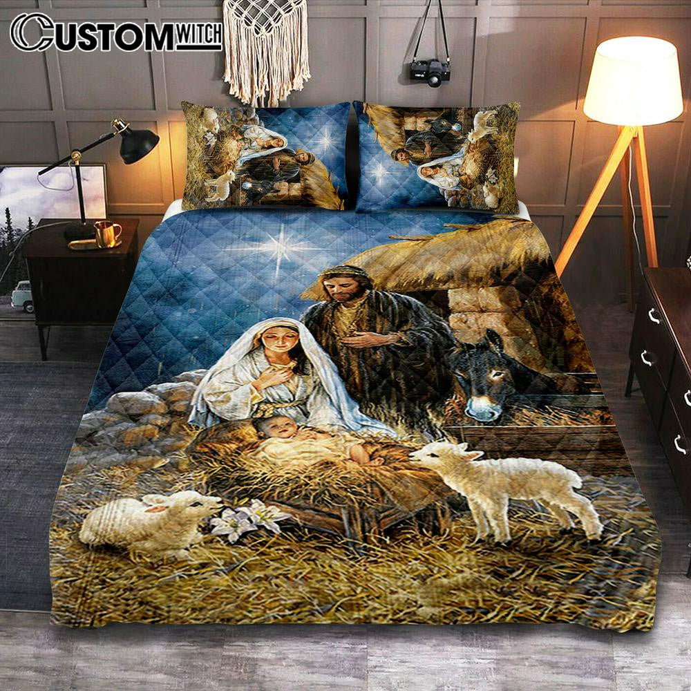 Maria Baby Jesus Was Born In Christmas Night Quilt Bedding Set Print – Inspirational Quilt Bedding Set Art – Christian Bedroom Home Decor