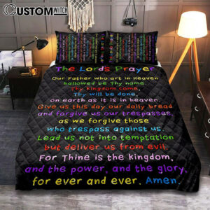 Lords Prayer Quilt Bedding Set Cover Twin Bedding Decor – Catholic Gifts For Bible – Christian Quilt Bedding Set Bedroom Decor
