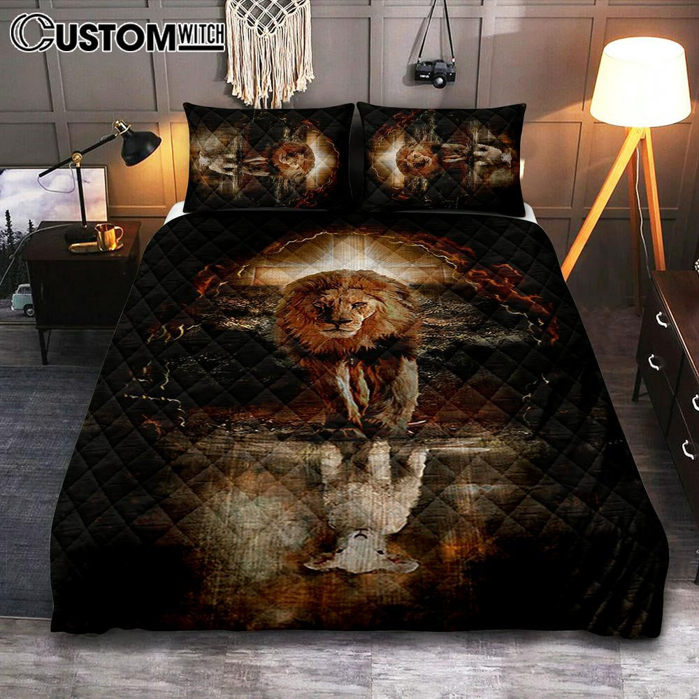 Lion White Lamb Cross On Tomb Quilt Bedding Set – Christian Bedroom – Religious Home Decor