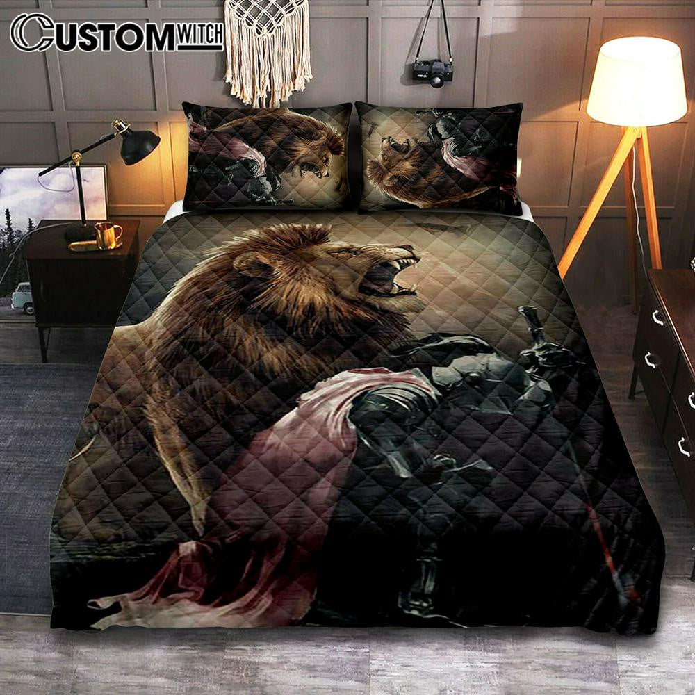 Lion Of Judah The Knight Of God Quilt Bedding Set – Lion Quilt Bedding Set Print – Christian Bedroom – Religious Home Decor Lion Of Judah The Knight Of God Quilt Bedding Set – Lion Quilt Bedding Set Print – Christian Bedroom – Religious Home Decor