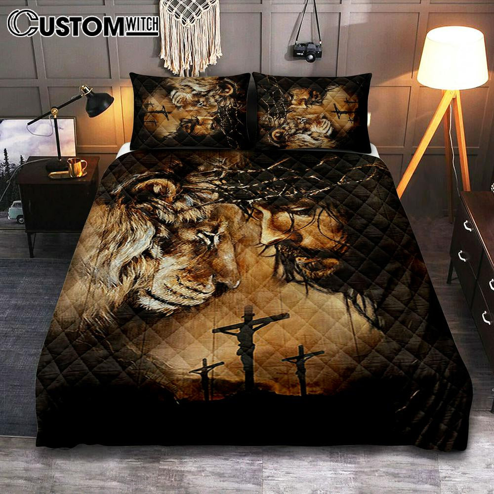 Lion Of Judah Quilt Bedding Set – Lion Quilt Bedding Set Print – Christian Bedroom – Religious Home Decor
